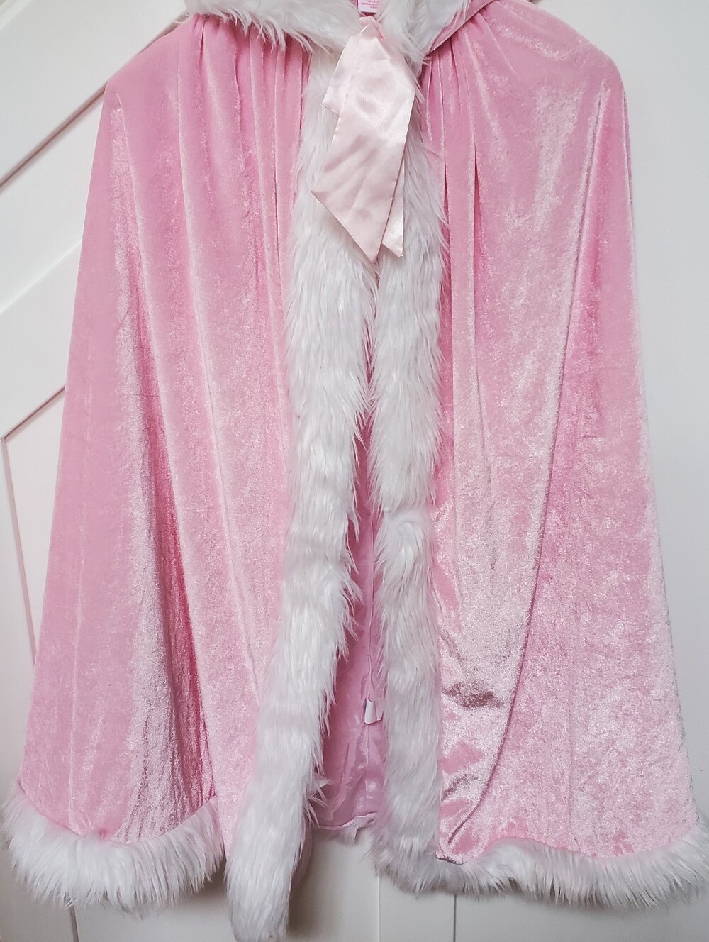 Princess Pink White Cape Winter Holiday Child Size S 5/6 Faux Velvet Faux Fur